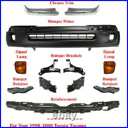 Front Bumper Cover Textured + Chrome Trim + Bracket Kit For 1998-2000 Tacoma 4WD