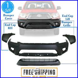 Front Bumper Cover Textured + Grille + End Caps For 2012-2015 Toyota Tacoma