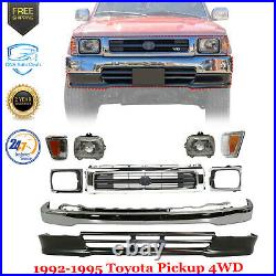 Front Bumper + Grille Chrome + Valance + Lights For 1992-1995 Toyota Pickup 4WD