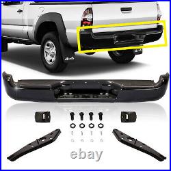 Rear Black Step Bumper Kit With Pads Brackets and Bolts For 05-15 Toyota Tacoma